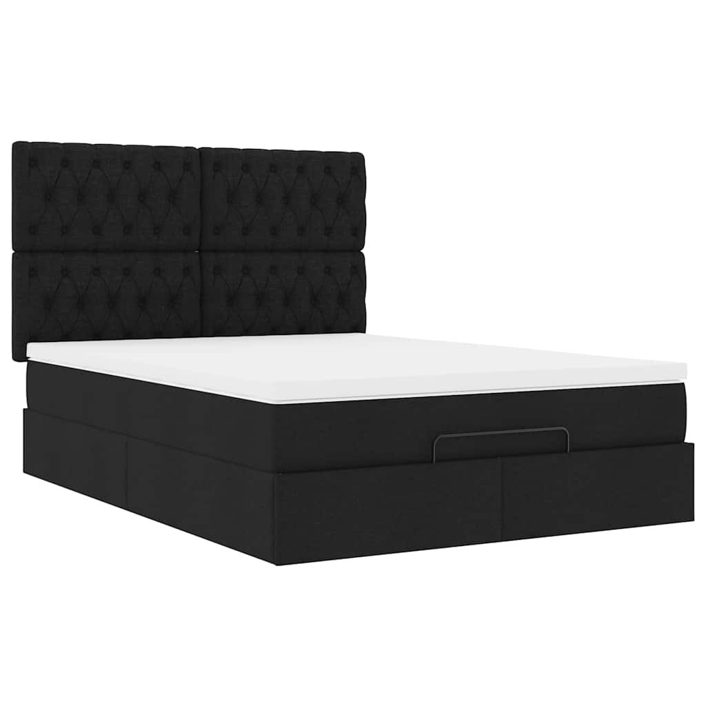 vidaXL Οθωμανικό κρεβάτι με στρώμα & LEDs Μαύρο 140x200 cm Ύφασμα