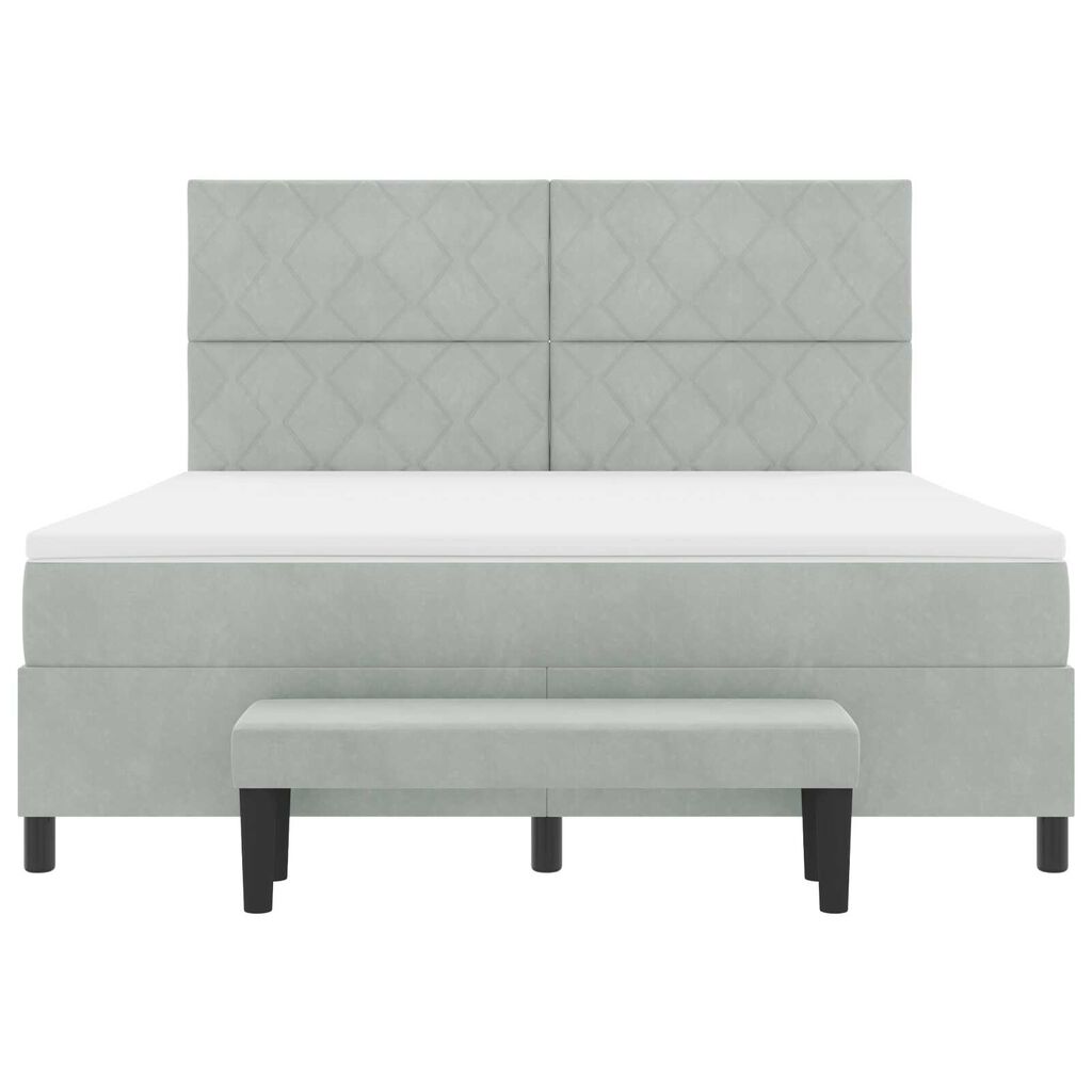 vidaXL Κρεβάτι Box Spring με Στρώμα & Πάγκο Ανοιχτό Γκρι 180x200 εκ. Βελούδινο