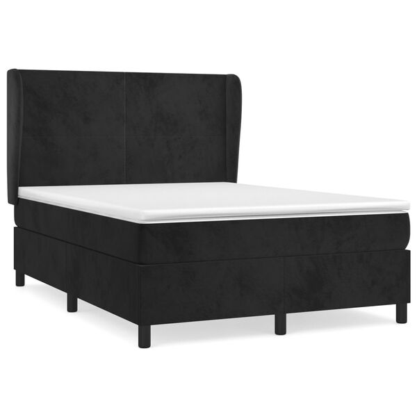 vidaXL Κρεβάτι Boxspring με Στρώμα Μαύρο 140x190 εκ. Βελούδινο