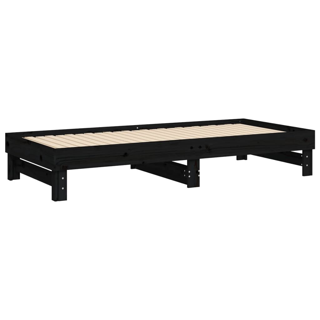 vidaXL Καναπές Κρεβάτι Συρόμενος Μαύρος 2x(100x200)εκ. από Μασίφ Πεύκο