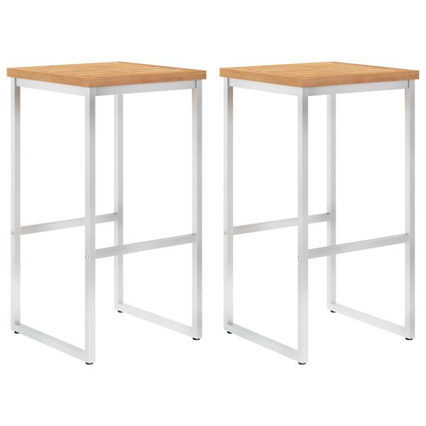 vidaXL Σκαμπό Μπαρ 2 τεμ. από Μασίφ Ξύλο Teak/Ανοξείδωτο Ατσάλι
