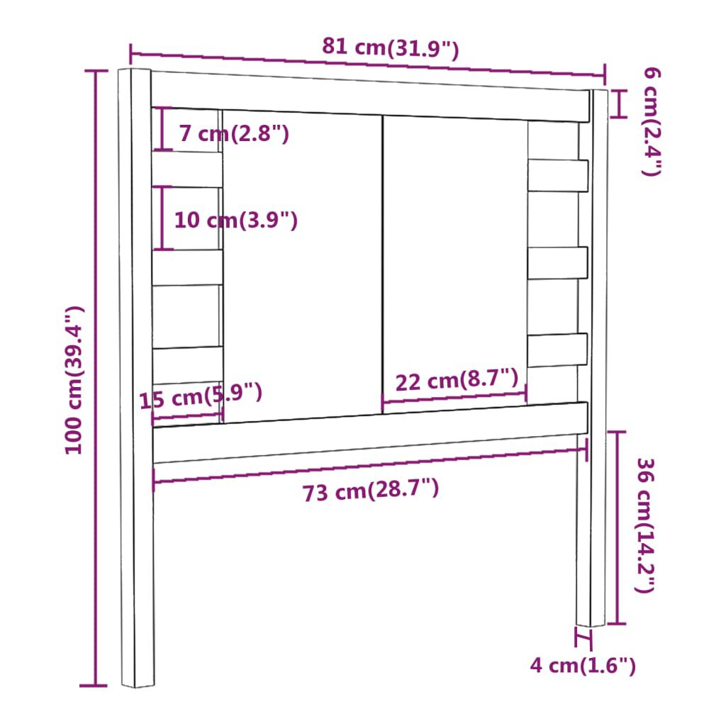 vidaXL Κεφαλάρι Μαύρο 81 x 4 x 100 εκ. από Μασίφ Ξύλο Πεύκου