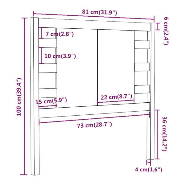 vidaXL Κεφαλάρι Μαύρο 81 x 4 x 100 εκ. από Μασίφ Ξύλο Πεύκου
