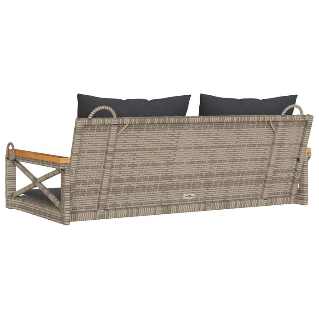 vidaXL Παγκάκι Κουνιστό Γκρι 109x62x40εκ. Συνθετικό Ρατάν με Μαξιλάρια