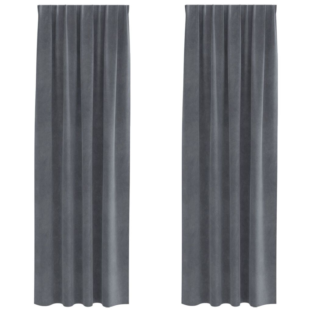 Curtains Blackout vidaXL με κορδόνι 2 τεμ Σούπερ Ανοιχτό Γκρι Βελούδο