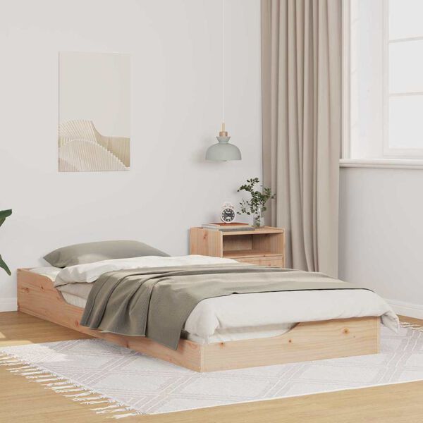 vidaXL Κρεβάτι δαπέδου Καφέ 100 x 210 cm Μασίφ ξύλο πεύκου