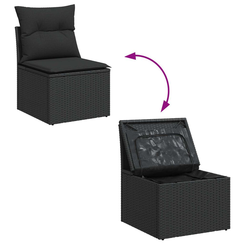 vidaXL Σετ Καναπέ Κήπου 11 pcs Μαύρο Ψάθα, Υφασμάτινα υλικά