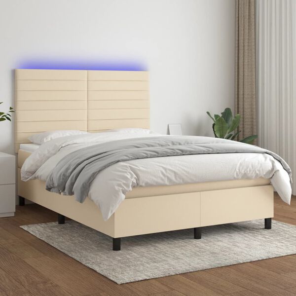 vidaXL &Kappa;&rho;&epsilon;&beta;ά&tau;&iota; Boxspring &mu;&epsilon; &Sigma;&tau;&rho;ώ&mu;&alpha; & LED &Kappa;&rho;&epsilon;&mu; 140x190 &epsilon;&kappa;. &Upsilon;&phi;&alpha;&sigma;&mu;ά&tau;&iota;&nu;&omicron;