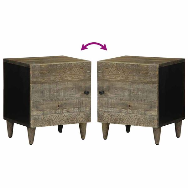 vidaXL Κομοδίνα 2 τεμάχια ανοιχτό γκρι 40x33x46 cm μασίφ ξύλο Mango