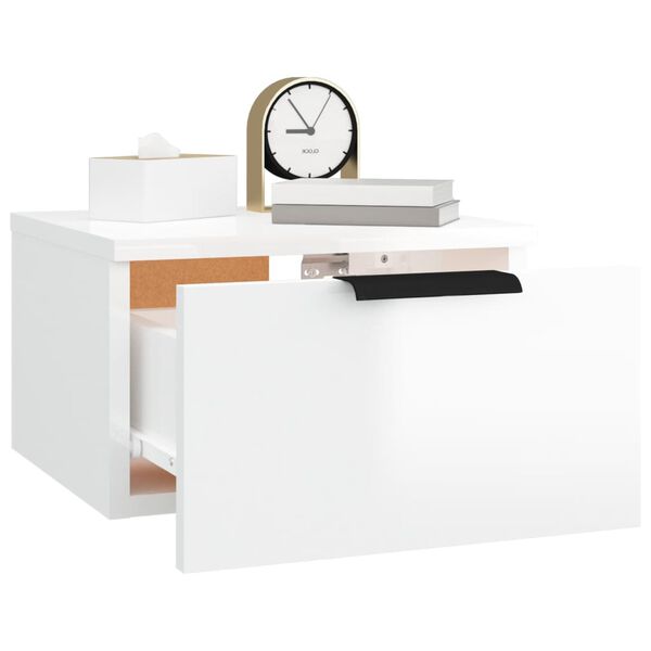vidaXL Κομοδίνο Επιτοίχιο Γυαλιστερό Λευκό 34x30x20 εκ.
