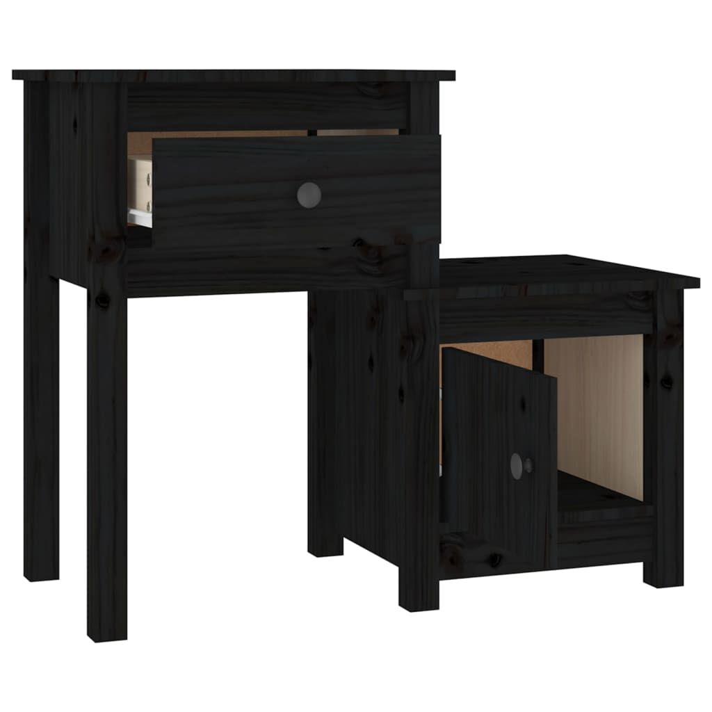vidaXL Κομοδίνο Μαύρο 79,5 x 38 x 65,5 εκ. από Μασίφ Ξύλο Πεύκου