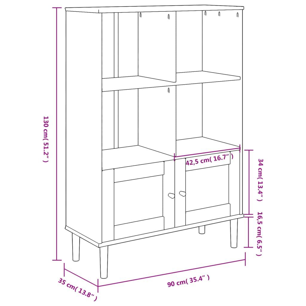 vidaXL Βιβλιοθήκη SENJA Καφέ/Όψη Ρατάν 90x35x130 εκ Μασίφ Ξύλο Πεύκου