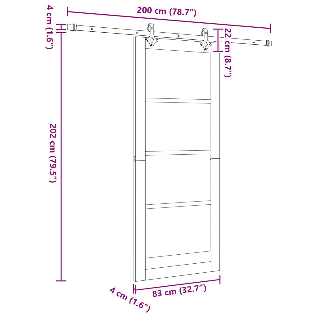vidaXL Συρόμενη Πόρτα με Σετ Συστήματος 83x202 cm Συμπαγές Ξύλο Πεύκου