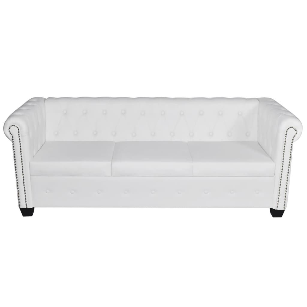 vidaXL Καναπέδες Chesterfield Διθέσιος + Τριθέσιος Λευκό Συνθ. Δέρμα