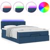 vidaXL Οθωμανικό κρεβάτι με στρώμα & LEDs Μπλε 140x200cm ύφασμα