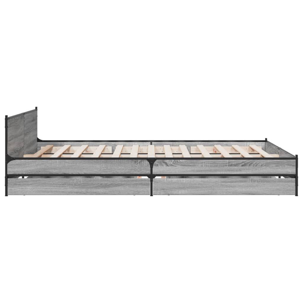 vidaXL Πλαίσιο Κρεβατιού με Συρτάρια Γκρι Sonoma 150x200εκ. Επεξ. Ξύλο