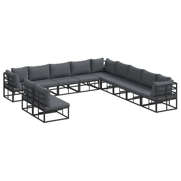 vidaXL Σετ Καναπέ Κήπου με μαξιλάρι 11 pcs Μαύρο Αλουμίνιο