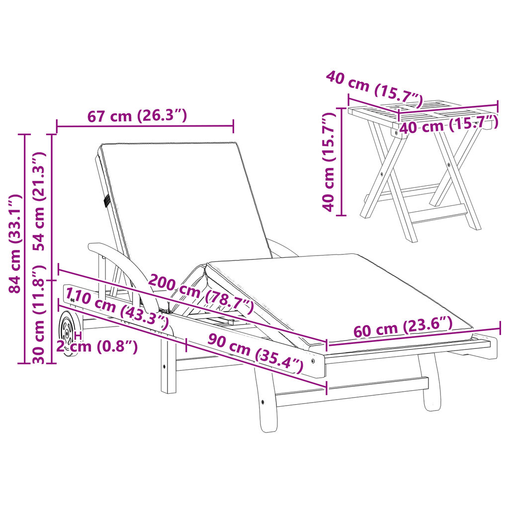 vidaXL Ξαπλώστρα 2 pcs Μπεζ 40 x 40 x 40εκ Μασίφ ξύλο ακακίας