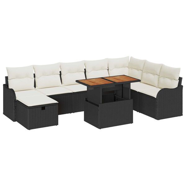 vidaXL Σετ Καναπέ Κήπου 9 pcs Μαύρο συνθετικό ρατάν