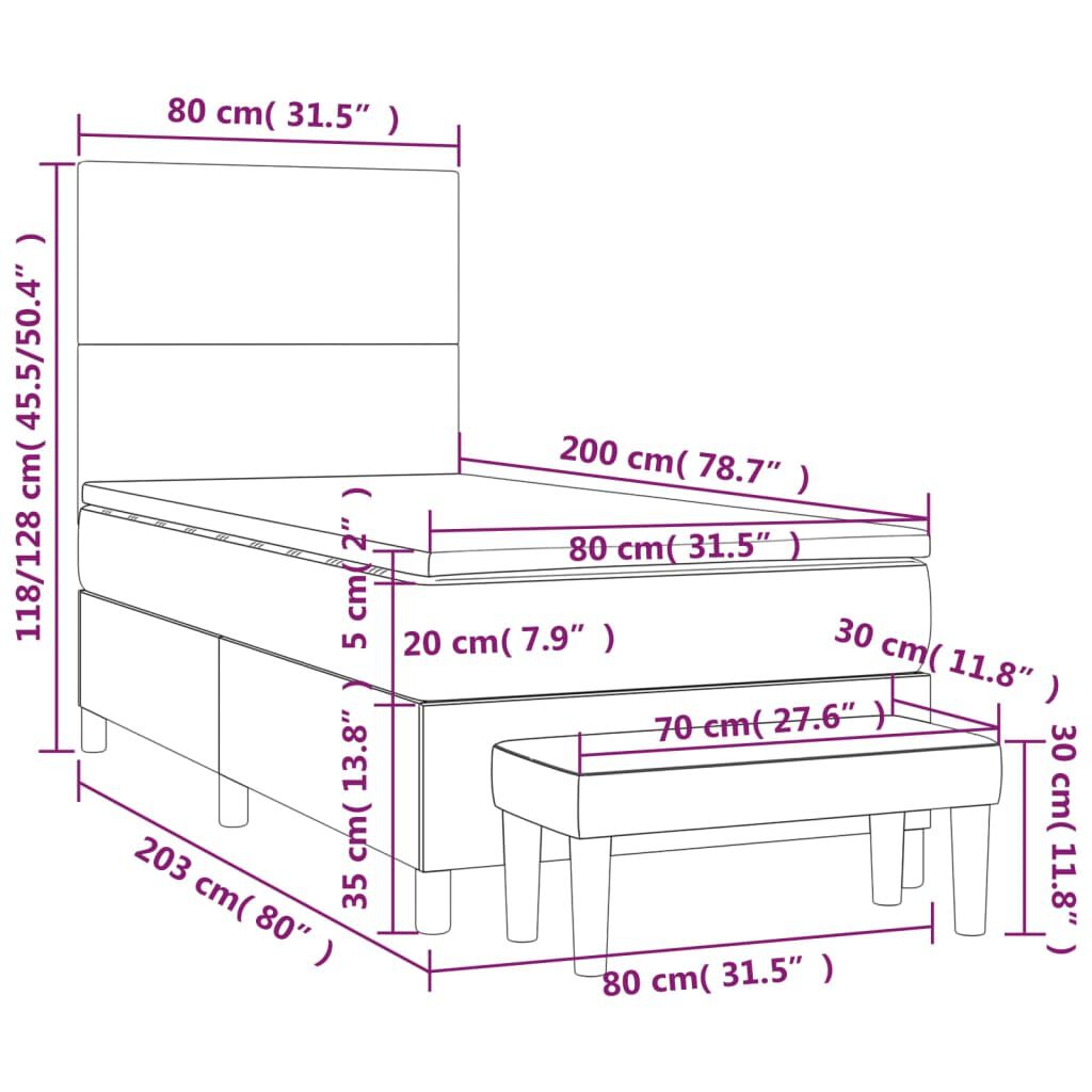 vidaXL Κρεβάτι Boxspring με Στρώμα Μαύρο 80 x 200 εκ. Συνθετικό Δέρμα