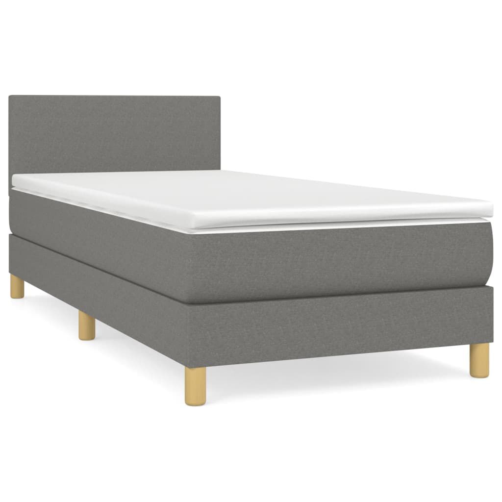 vidaXL Κρεβάτι Boxspring με Στρώμα Σκούρο Γκρι 90x200 εκ. Υφασμάτινο