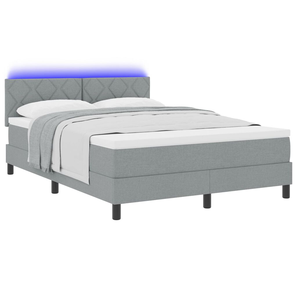 vidaXL Κρεβάτι Box Spring με Στρώμα & LED Ανοιχτό Γκρι 140x200 εκ Ύφασμα