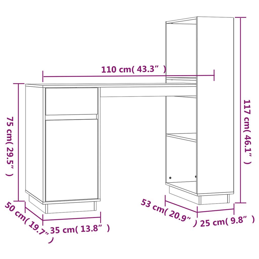 vidaXL Γραφείο Μελί 110 x 53 x 117 εκ. από Μασίφ Ξύλο Πεύκου