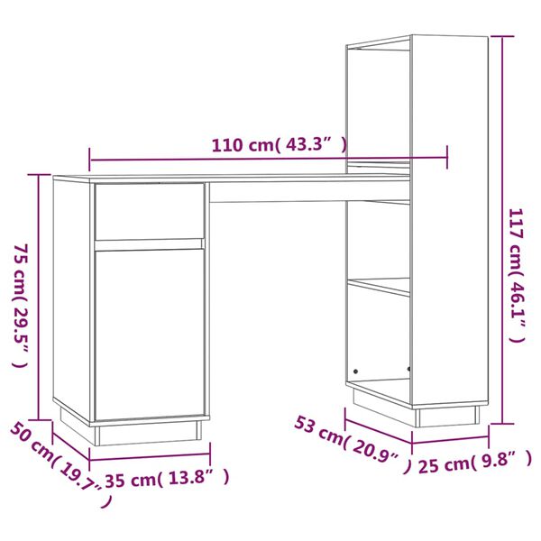 vidaXL Γραφείο Μελί 110 x 53 x 117 εκ. από Μασίφ Ξύλο Πεύκου