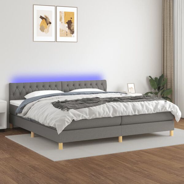 vidaXL &Kappa;&rho;&epsilon;&beta;ά&tau;&iota; Boxspring &mu;&epsilon; &Sigma;&tau;&rho;ώ&mu;&alpha; & LED &Sigma;&kappa;.&Gamma;&kappa;&rho;&iota; 200x200&epsilon;&kappa;. &Upsilon;&phi;&alpha;&sigma;&mu;ά&tau;&iota;&nu;&omicron;