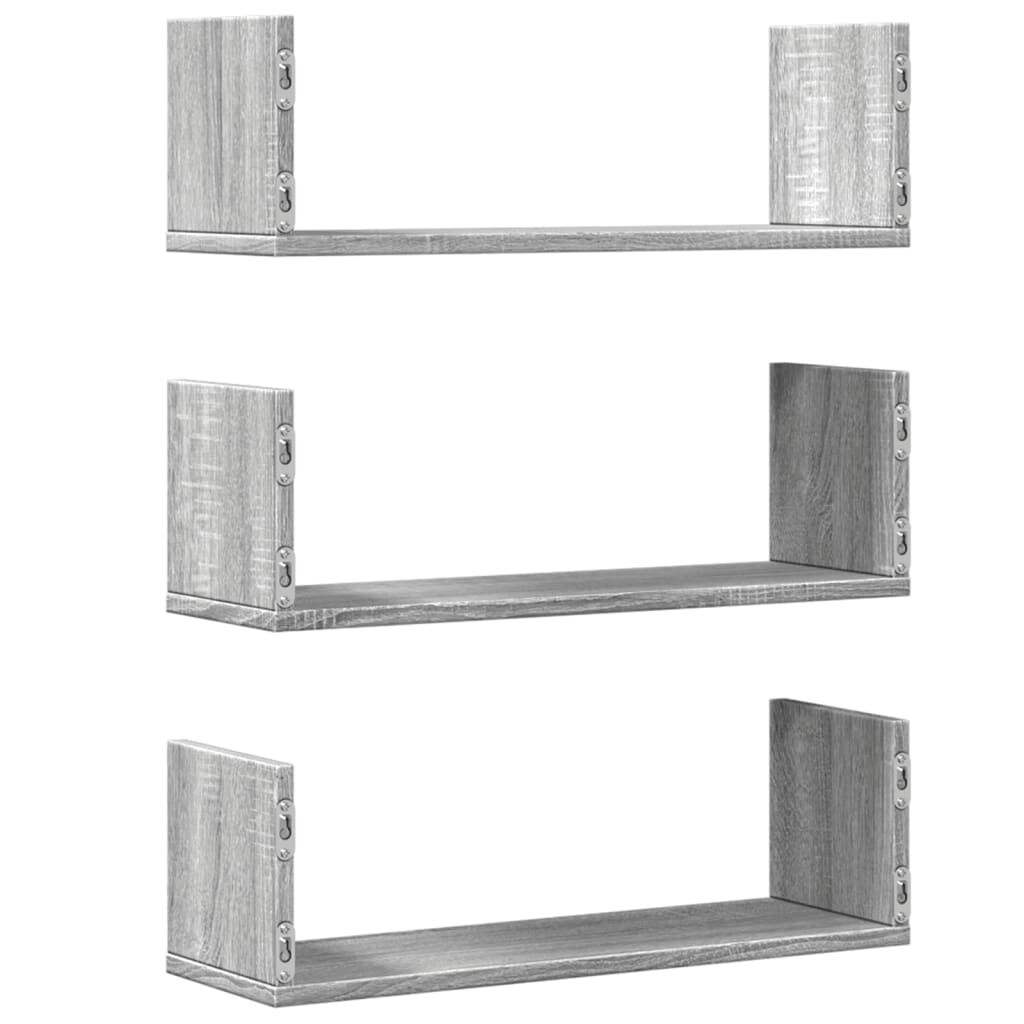 vidaXL Ράφια Τοίχου 3 τεμ. Γκρι Sonoma 58x18x18 εκ. Επεξεργ. Ξύλο