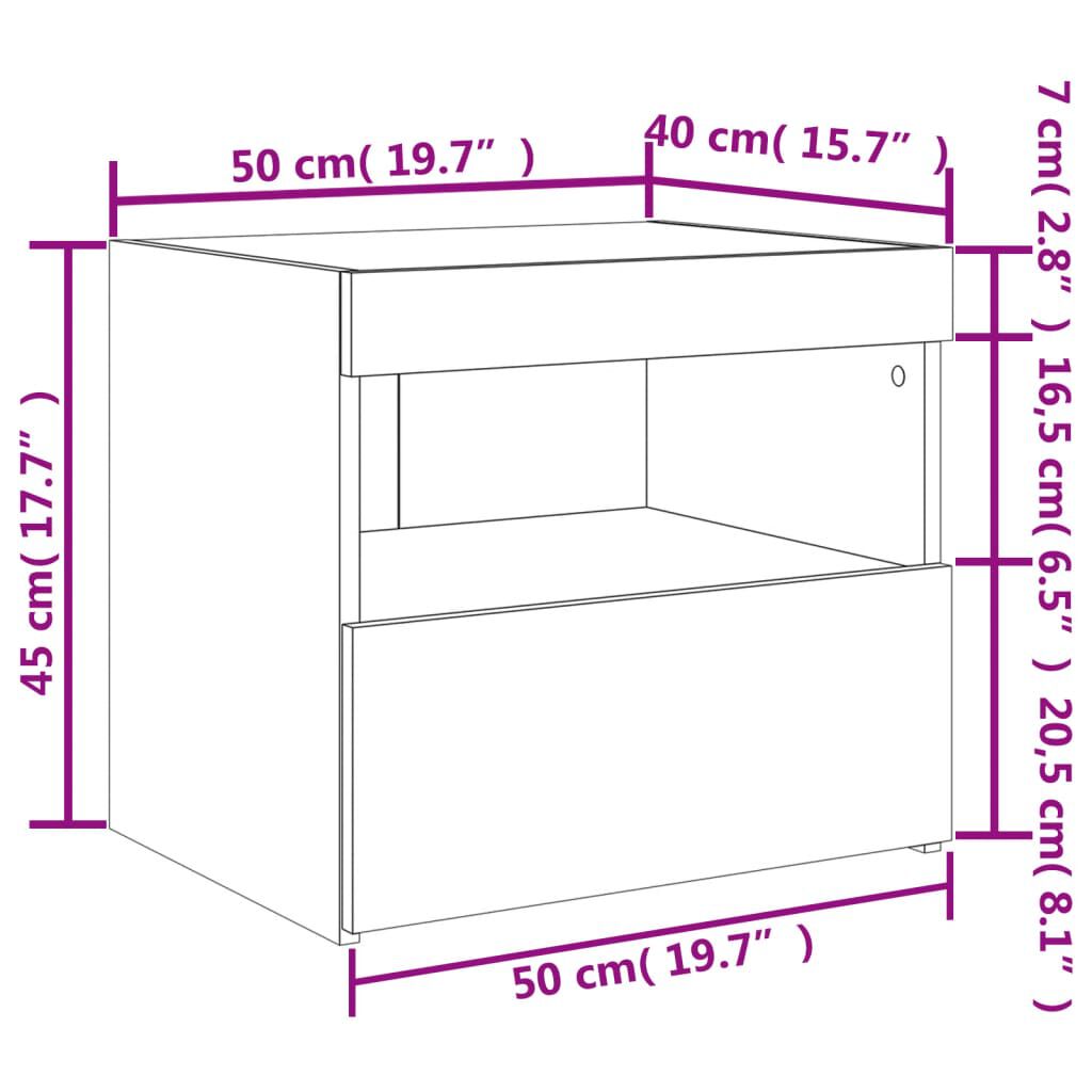 vidaXL Κομοδίνο με Φώτα LED Λευκό 50 x 40 x 45 εκ.