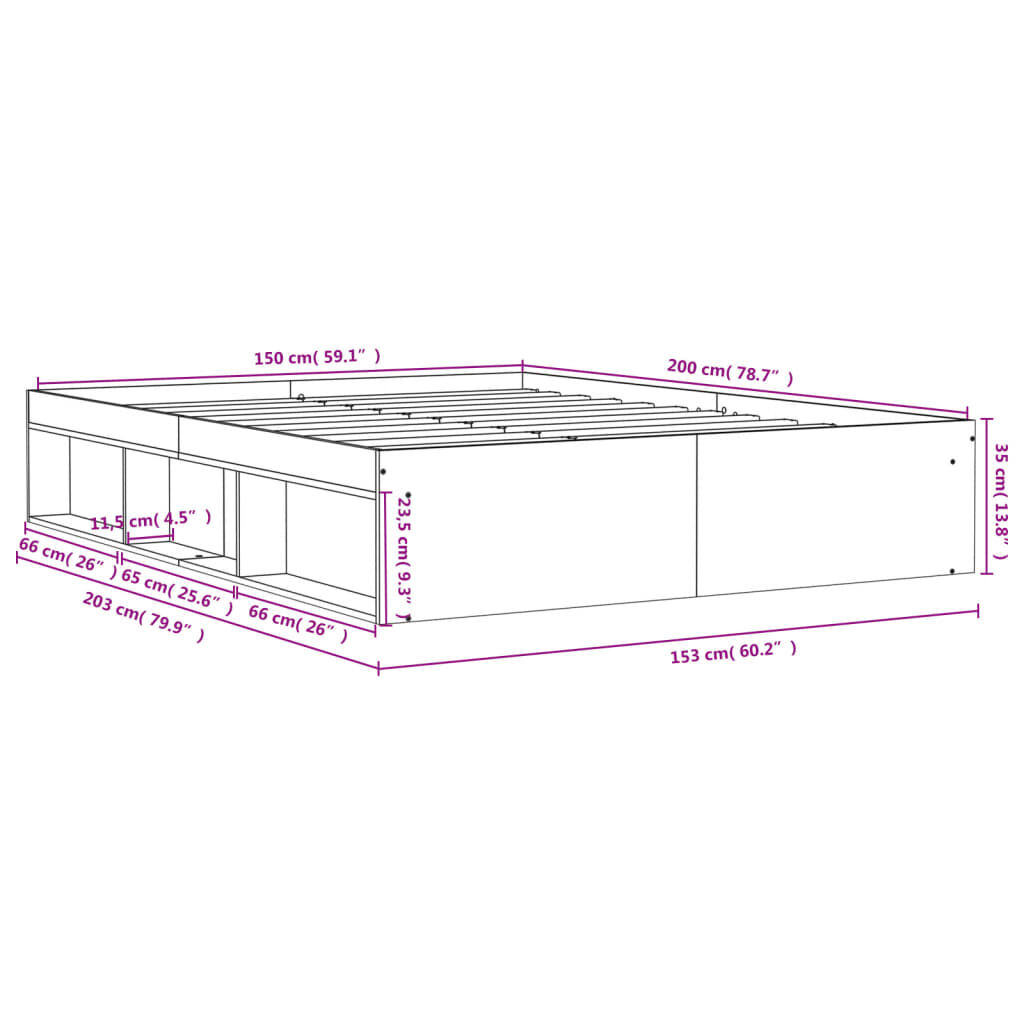 vidaXL Πλαίσιο Κρεβατιού Sonoma Δρυς 150 x 200 εκ. King Size