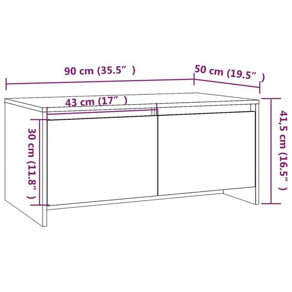 vidaXL Τραπεζάκι Σαλονιού Καπνιστή Δρυς 90x50x41,5 εκ. Επεξ. Ξύλο