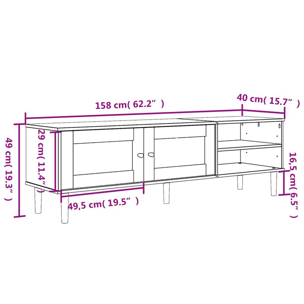 vidaXL Έπιπλο Τηλεόρασης SENJA Λευκό / Ρατάν 158x40x49 εκ. Μασίφ Πεύκο