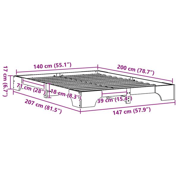 vidaXL Κρεβάτι Καφέ κερωμένο Μασίφ ξύλο πεύκου 140 x 200 εκ. Κρεβάτι