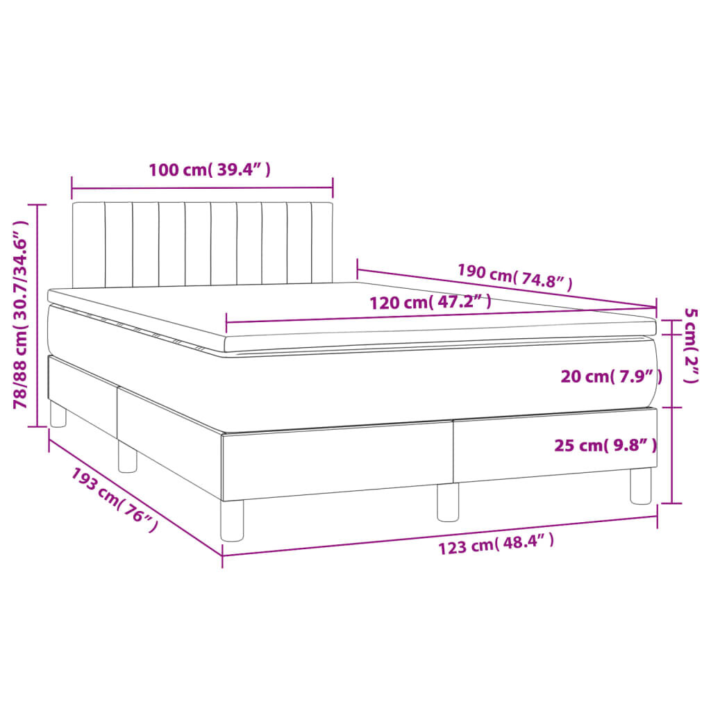 vidaXL Κρεβάτι Boxspring με Στρώμα Taupe 120x190 εκ. Υφασμάτινο