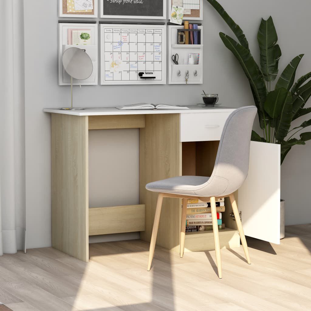vidaXL Γραφείο Λευκό / Sonoma Δρυς 100 x 50 x 76 εκ. από Μοριοσανίδα