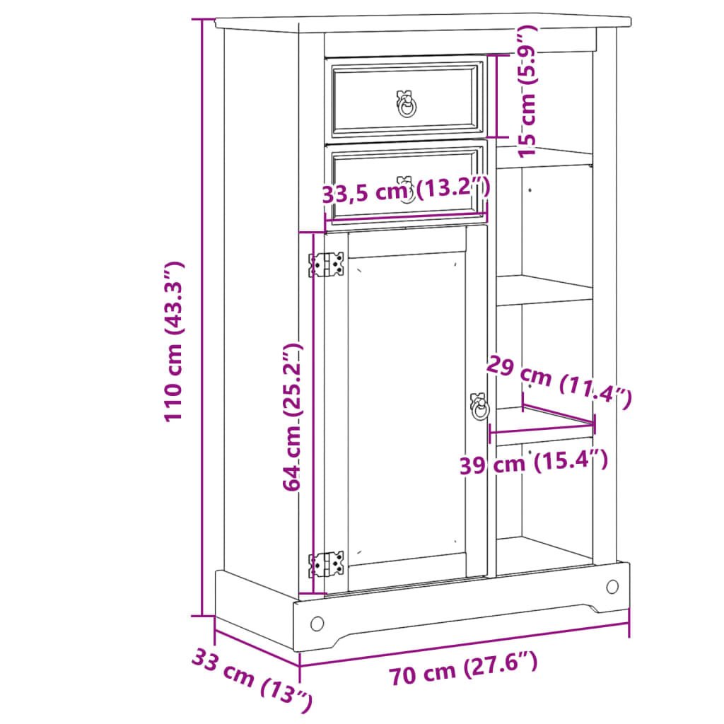 vidaXL Ντουλάπι Μπάνιου Corona 70x33x110 εκ. από Μασίφ Ξύλο Πεύκου