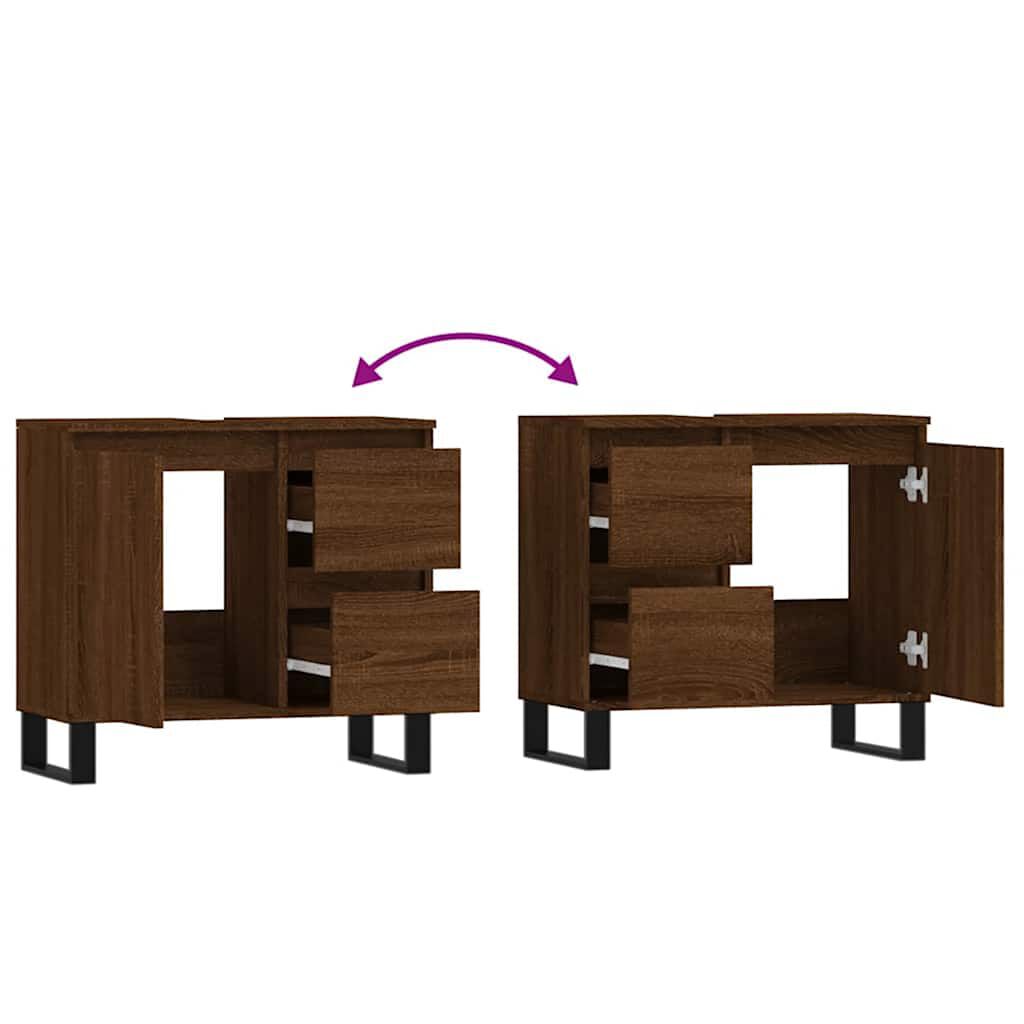 vidaXL Ντουλάπι Μπάνιου Καφέ Δρυς 65x33x60 εκ. Επεξεργασμένο Ξύλο
