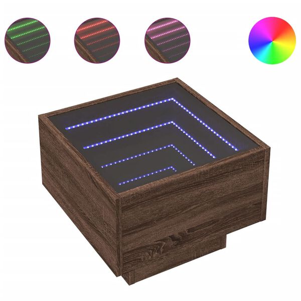 vidaXL Τραπέζι Βοηθητικό με LED Δρυς 40x40x30 εκ. Επεξεργασμένο Ξύλο