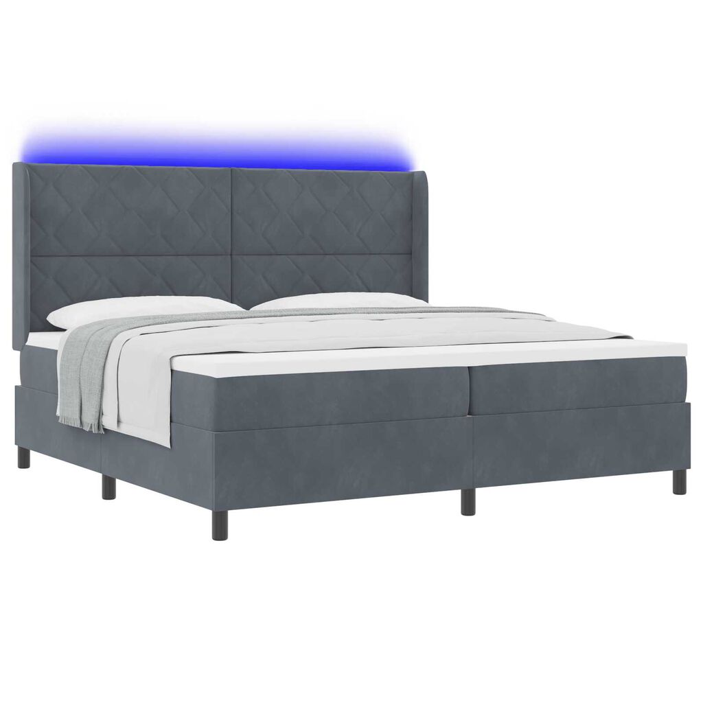 vidaXL Κρεβάτι Box Spring LED με Στρώμα Σκούρο γκρι 200 x 200 cm
