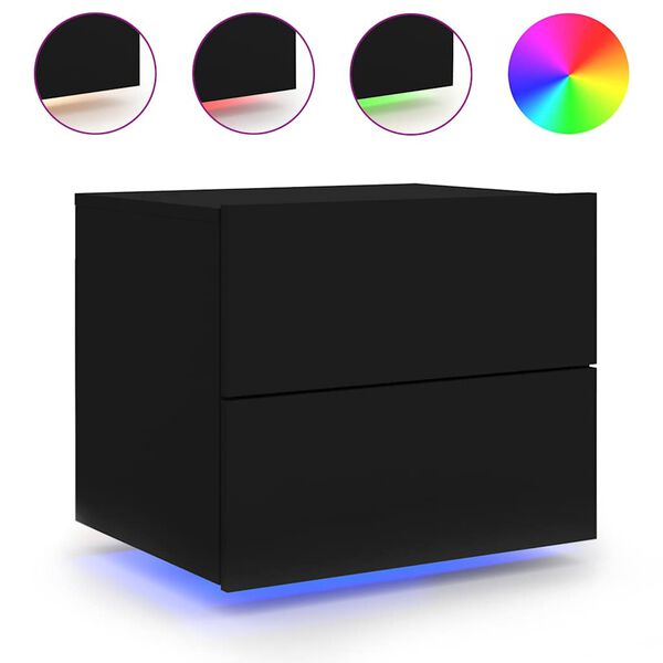 vidaXL Κομοδίνα Επιτοίχια με Φώτα LED 2 τεμ. Μαύρα