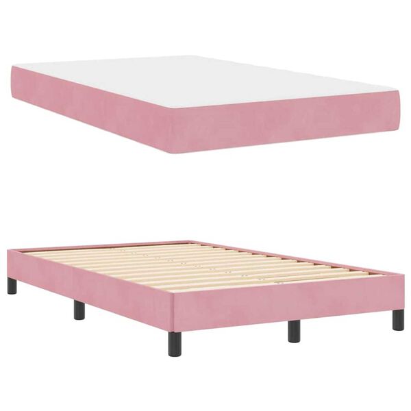 vidaXL Κρεβάτι box spring με στρώμα Ροζ 120 x 220 cm Βελούδο