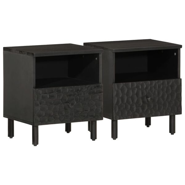 vidaXL Κομοδίνα 2 τεμ. Μαύρα 40 x 33 x 46 εκ. από Μασίφ Ξύλο Μάνγκο