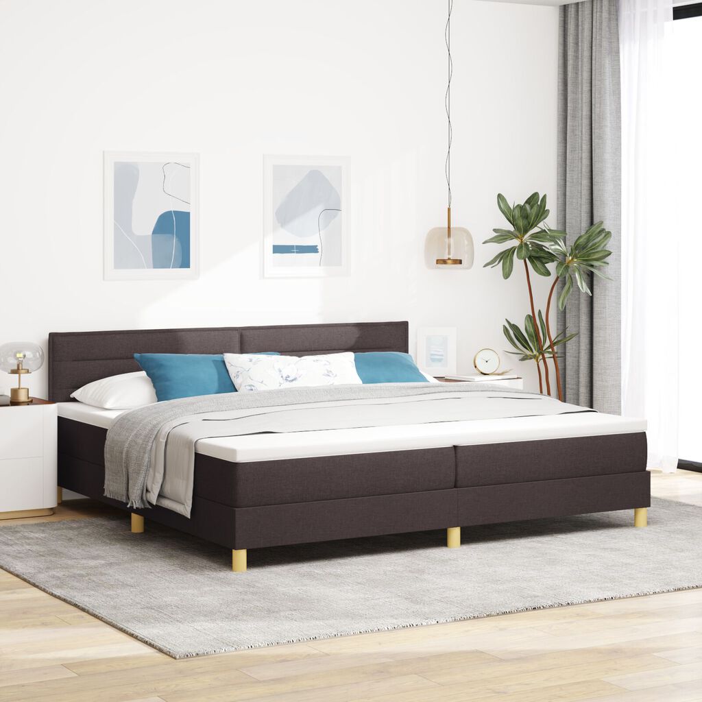 vidaXL Κρεβάτι Box Spring με Στρώμα Σκούρο Καφέ 200x200 εκ. Ύφασμα