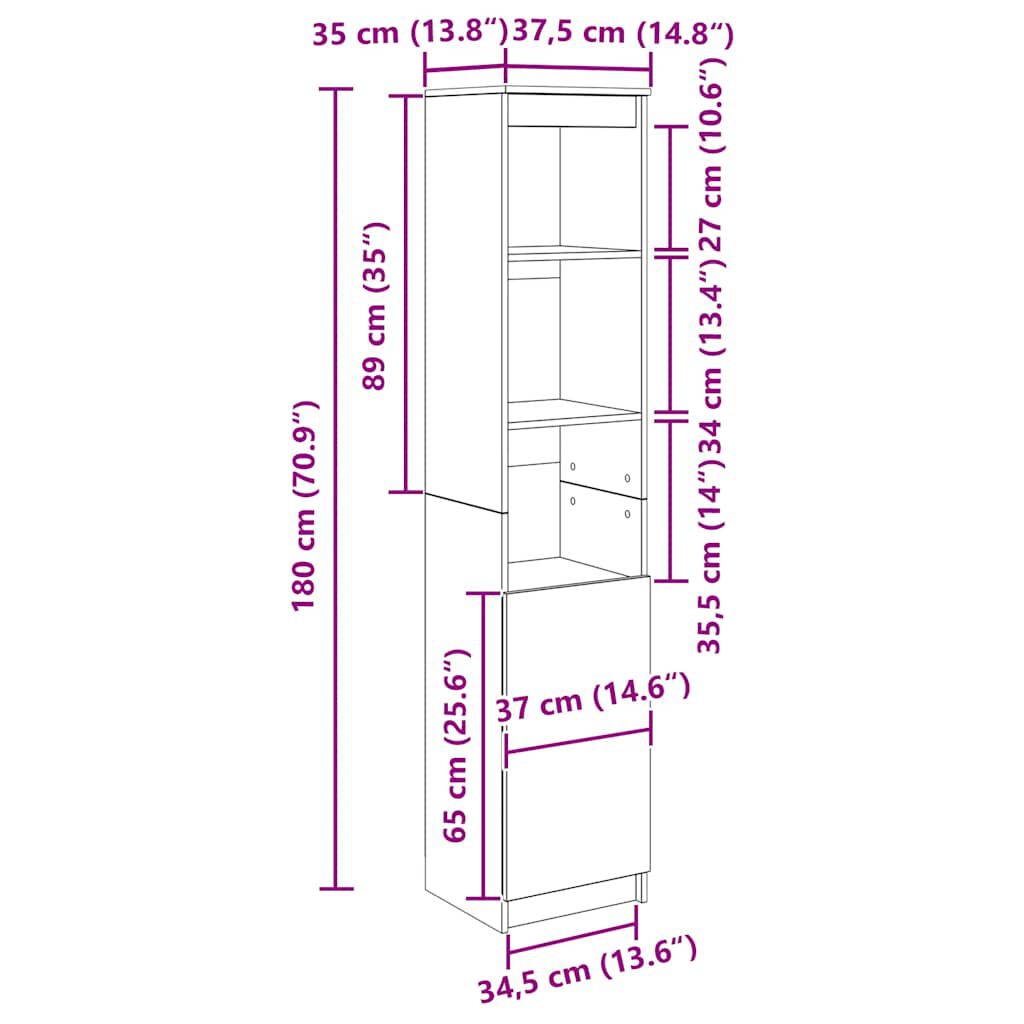 vidaXL Ντουλάπα Καπνιστή δρυς 37,5x35x180 εκ. Επεξεργασμένο Ξύλο