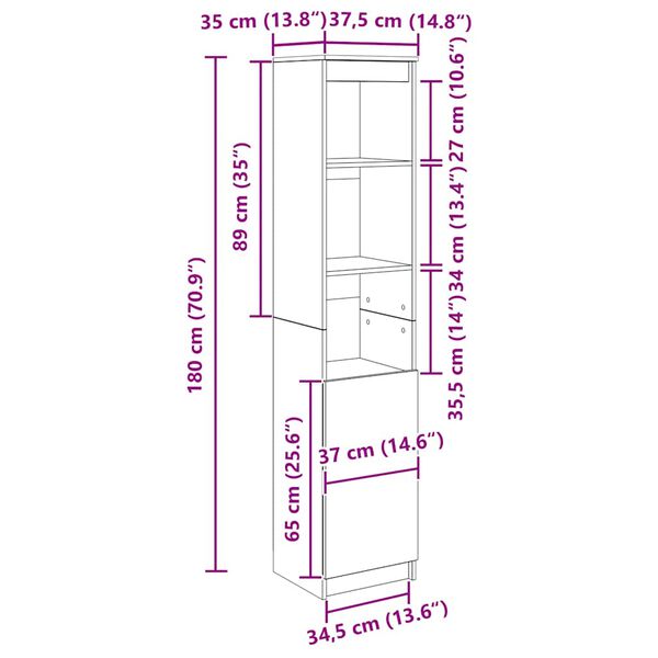 vidaXL Ντουλάπα Καπνιστή δρυς 37,5x35x180 εκ. Επεξεργασμένο Ξύλο