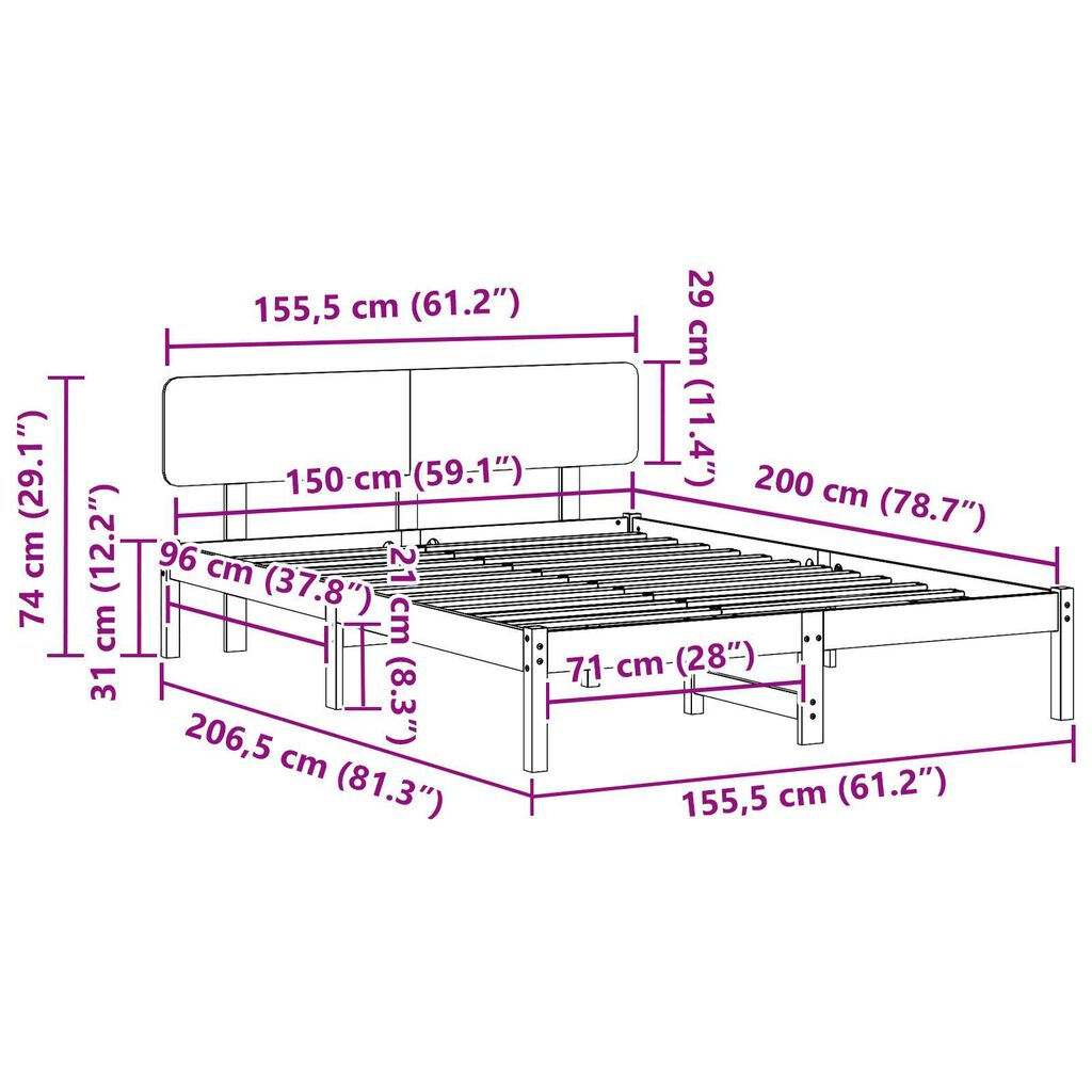 vidaXL Κρεβάτι με κεφαλάρι 150x200 εκ μασίφ ξύλου πεύκου