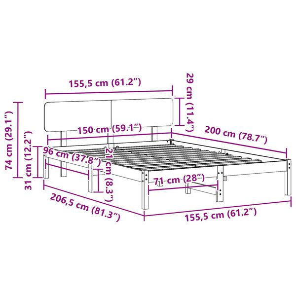 vidaXL Κρεβάτι με κεφαλάρι 150x200 εκ μασίφ ξύλου πεύκου