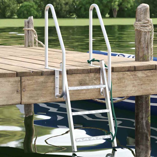 vidaXL Σκάλα Dock 3 Σκαλοπατιών Ασημί 58 x 77 x 144 εκ Αλουμίνιο